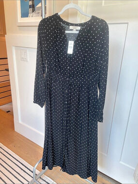 LOFT Polka Dot Midi Dress in Black & White